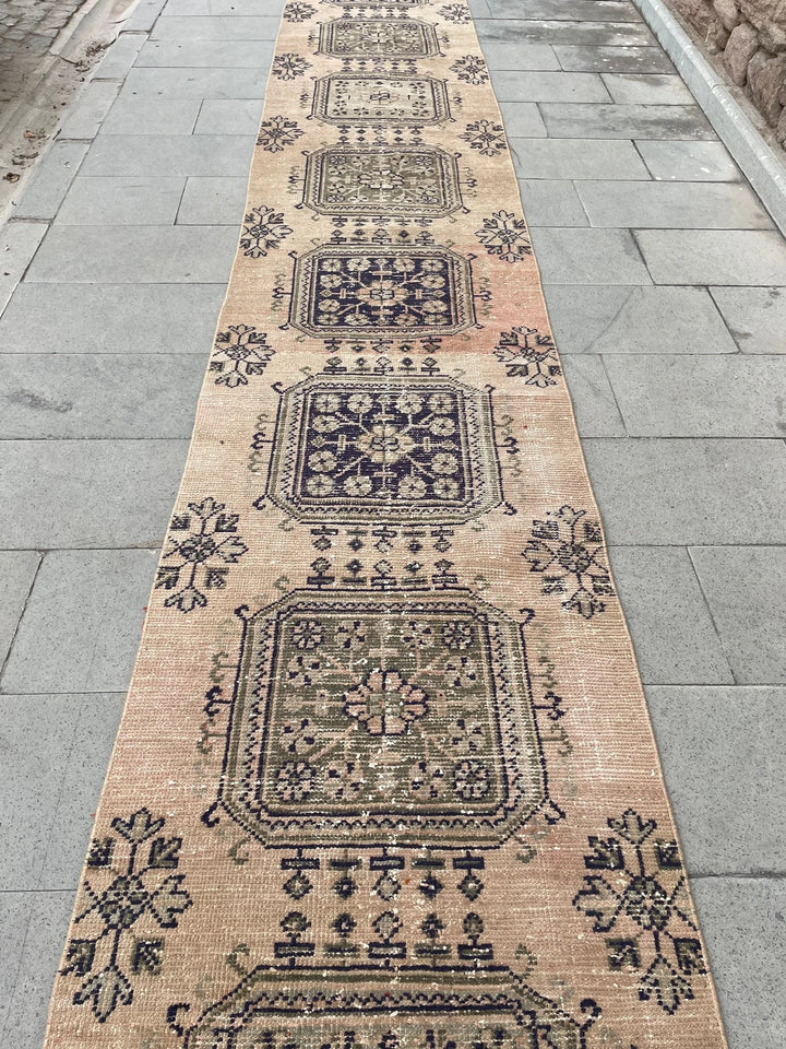 Beige Turkish Runner Rug 2' 8" x 22' 1" Hand-Knotted | No. WR25494