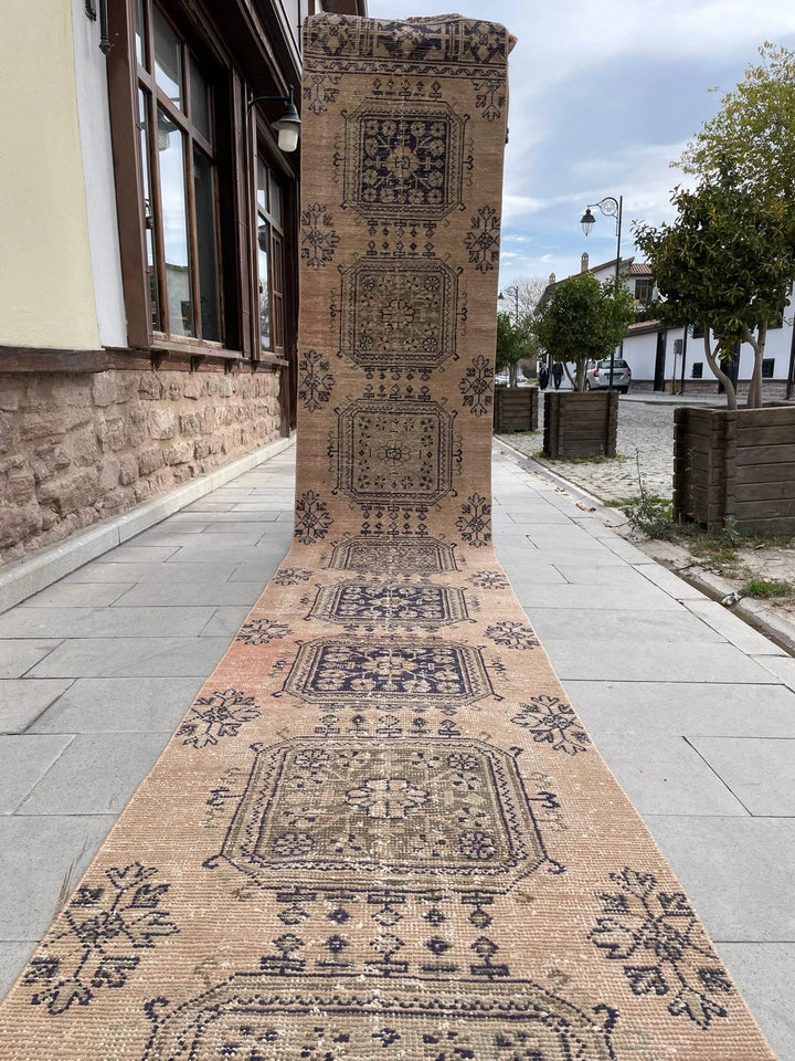 Beige Turkish Runner Rug 2' 8" x 22' 1" Hand-Knotted | No. WR25494