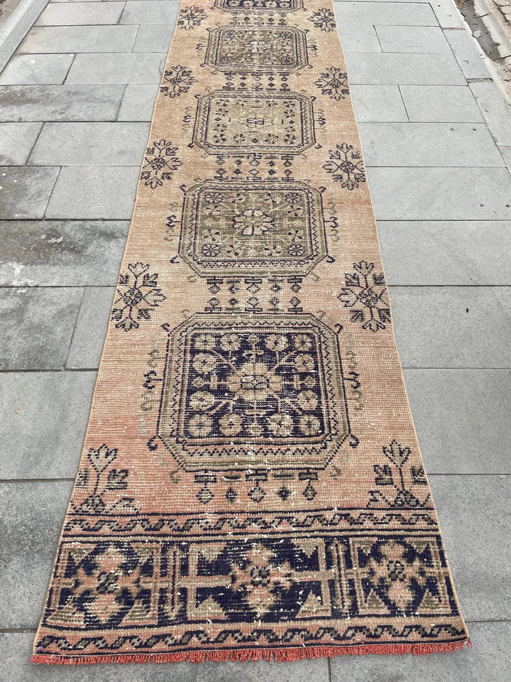 Beige Turkish Runner Rug 2' 8" x 22' 1" Hand-Knotted | No. WR25494
