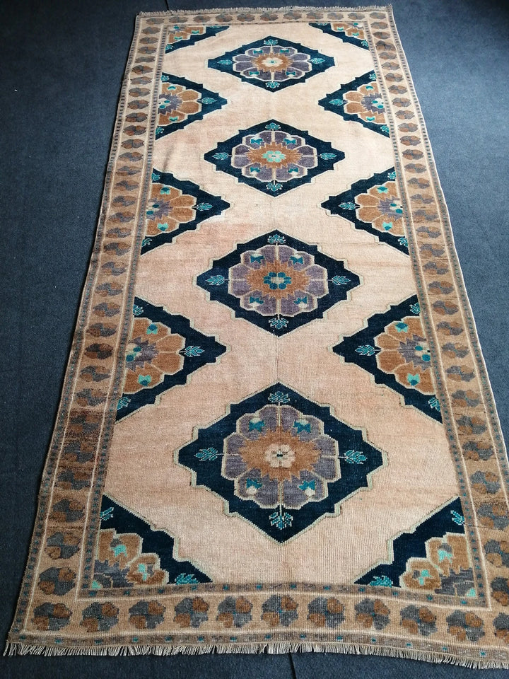 Blue Turkish Runner Rug 4' 5" x 9' 5" Hand-Knotted | No. WR25697