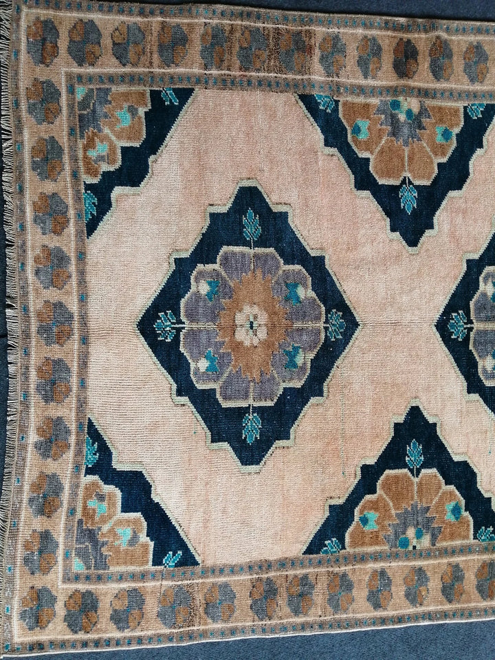 Blue Turkish Runner Rug 4' 5" x 9' 5" Hand-Knotted | No. WR25697