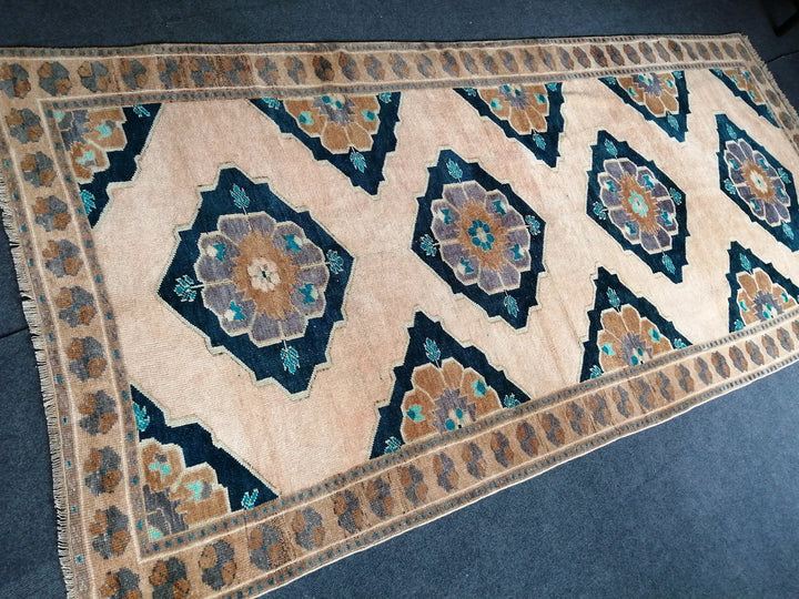 Blue Turkish Runner Rug 4' 5" x 9' 5" Hand-Knotted | No. WR25697
