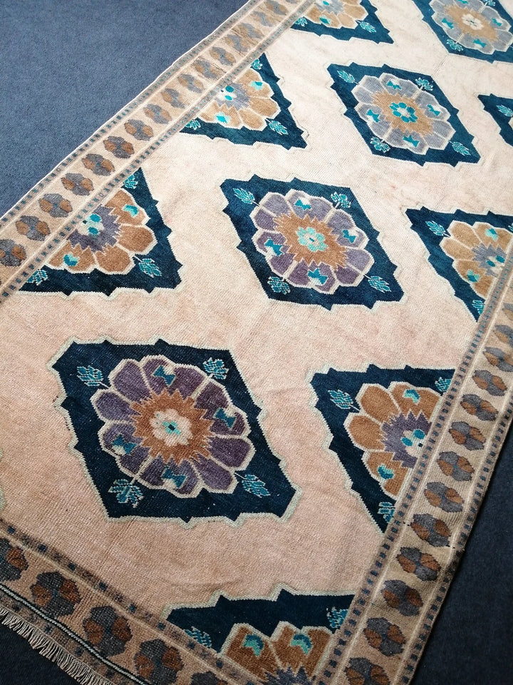 Blue Turkish Runner Rug 4' 5" x 9' 5" Hand-Knotted | No. WR25697