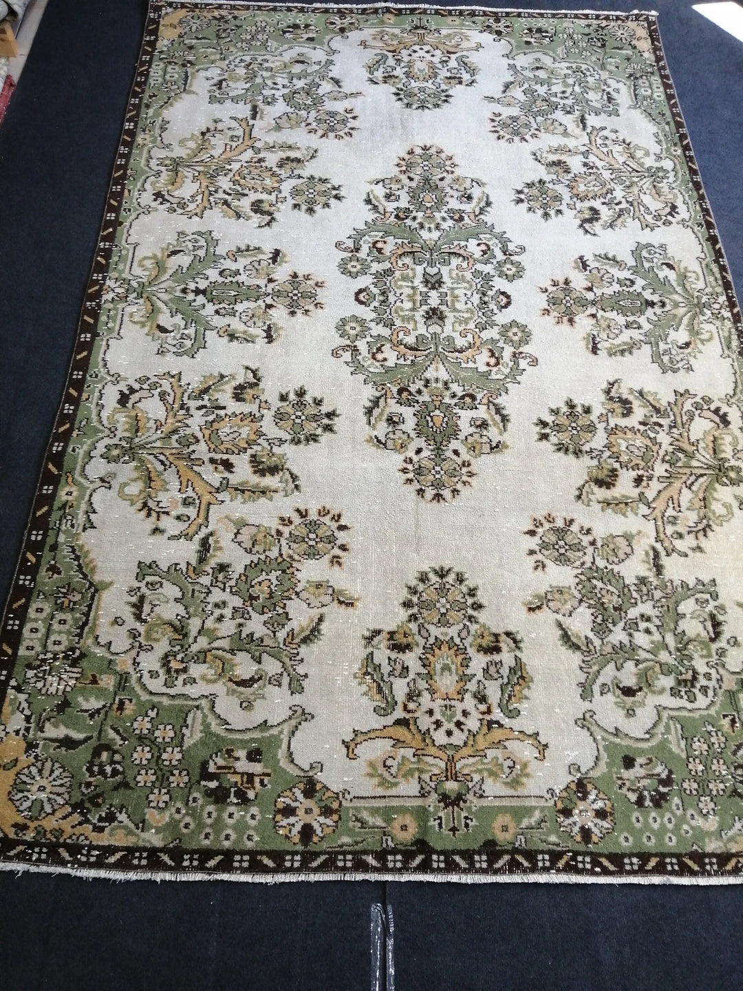 Green Turkish Runner Rug 6' 7" x 10' Hand-Knotted | No. WR26383