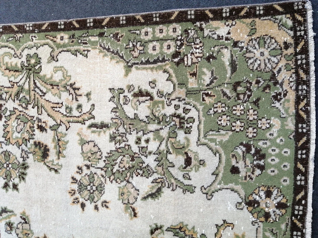 Green Turkish Runner Rug 6' 7" x 10' Hand-Knotted | No. WR26383
