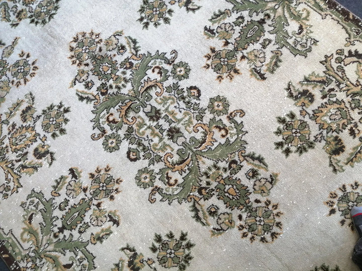 Green Turkish Runner Rug 6' 7" x 10' Hand-Knotted | No. WR26383