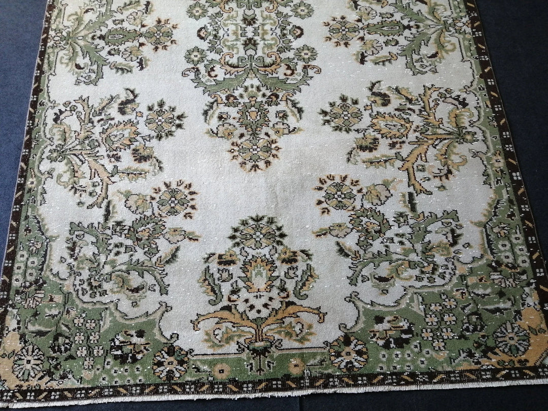 Green Turkish Runner Rug 6' 7" x 10' Hand-Knotted | No. WR26383