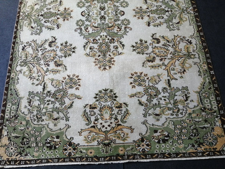 Green Turkish Runner Rug 6' 7" x 10' Hand-Knotted | No. WR26383