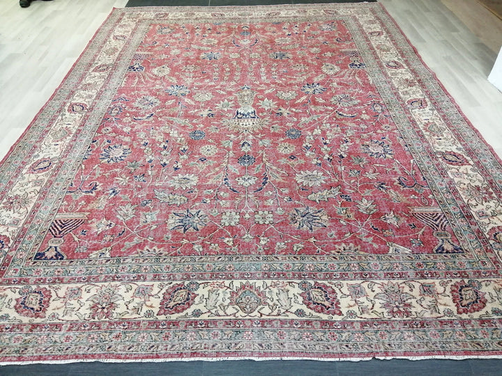 Beige Turkish Runner Rug 9' 11" x 13' 5" Hand-Knotted | No. WR26497