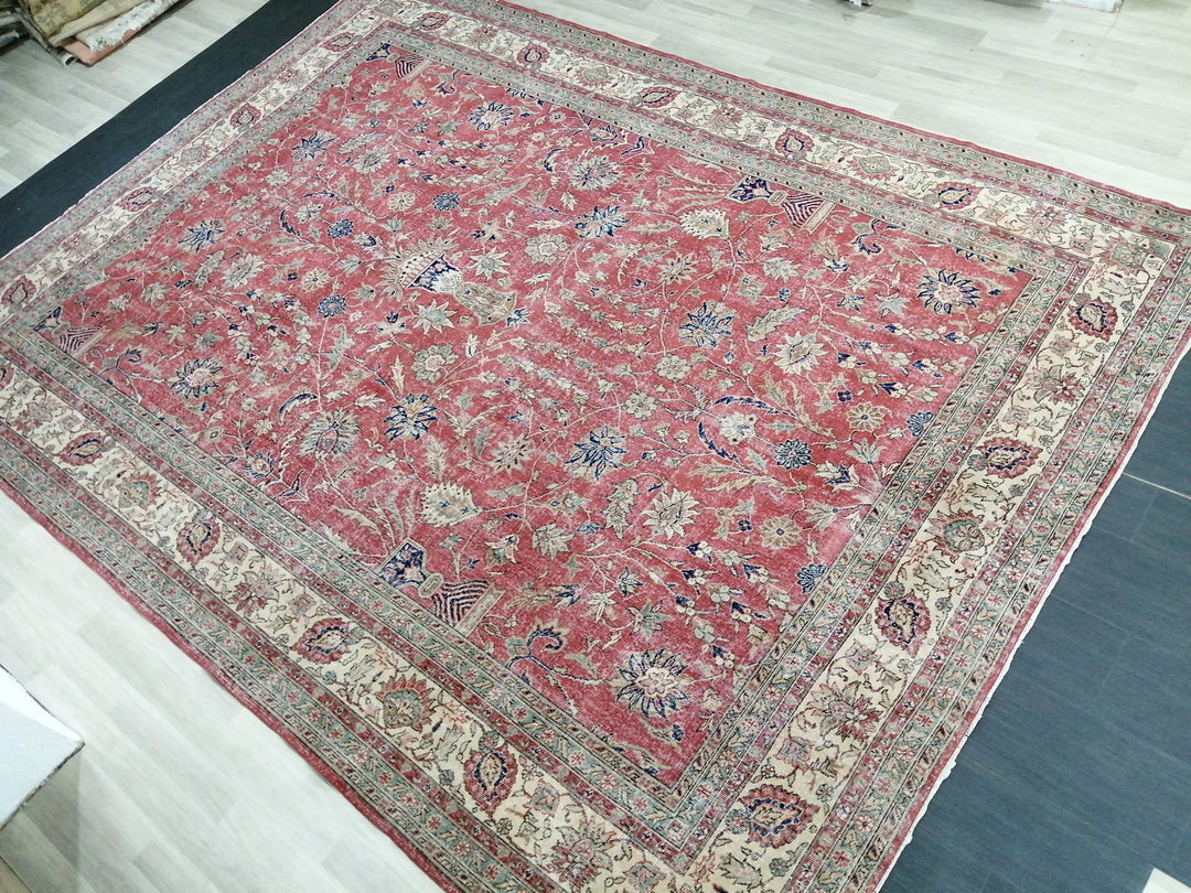 Beige Turkish Runner Rug 9' 11" x 13' 5" Hand-Knotted | No. WR26497