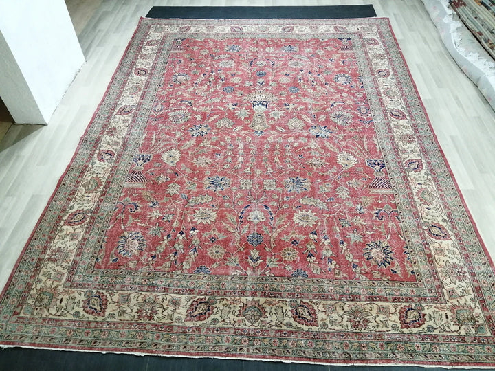 Beige Turkish Runner Rug 9' 11" x 13' 5" Hand-Knotted | No. WR26497