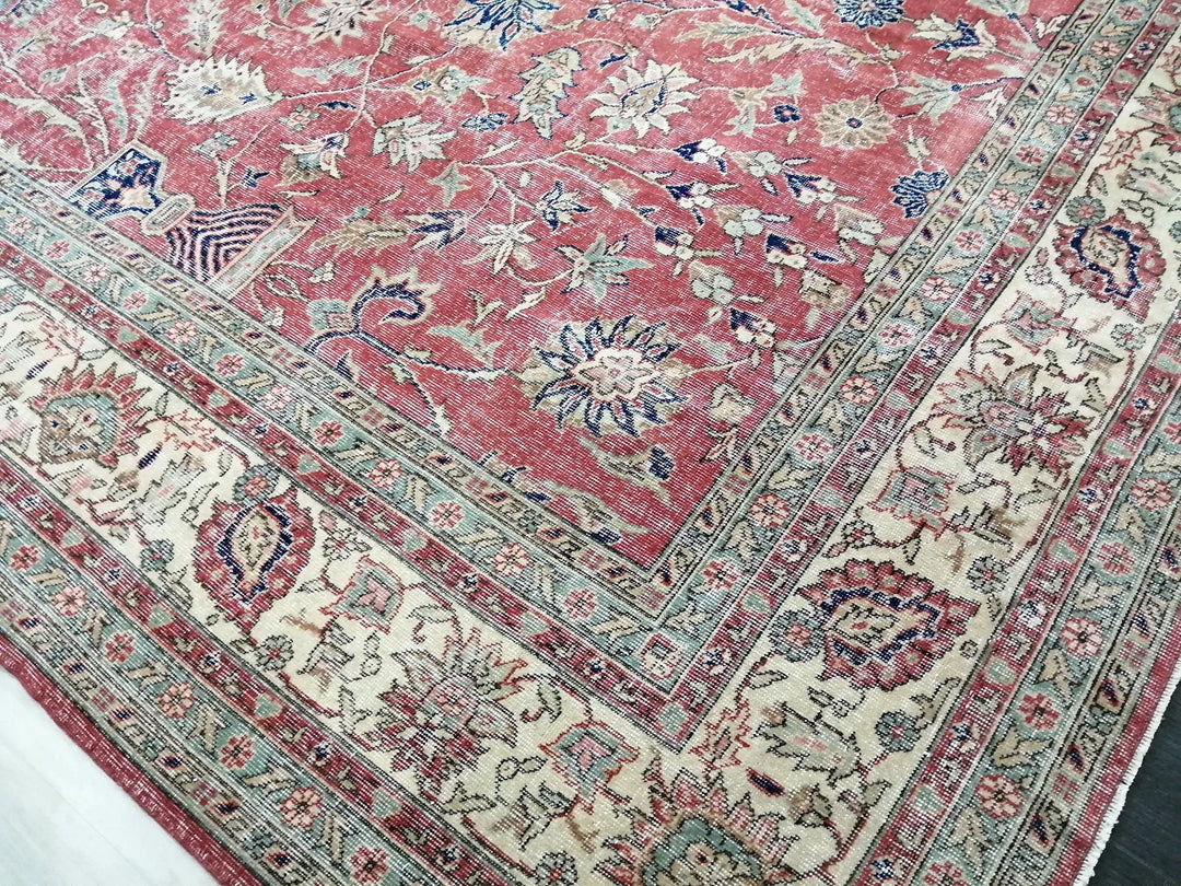 Beige Turkish Runner Rug 9' 11" x 13' 5" Hand-Knotted | No. WR26497