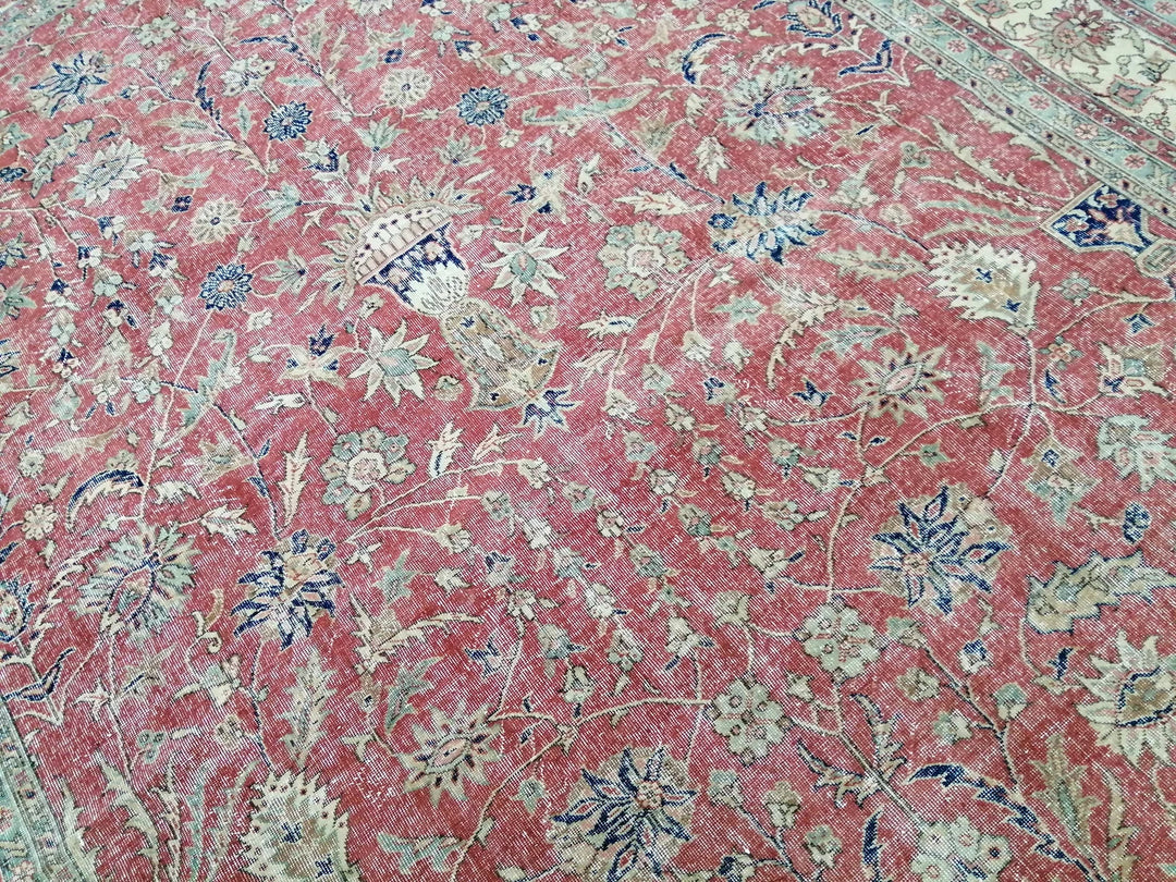 Beige Turkish Runner Rug 9' 11" x 13' 5" Hand-Knotted | No. WR26497