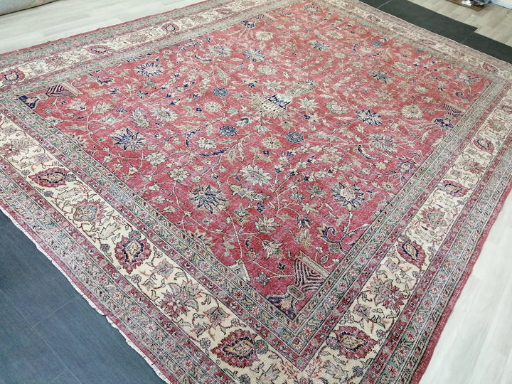 Beige Turkish Runner Rug 9' 11" x 13' 5" Hand-Knotted | No. WR26497