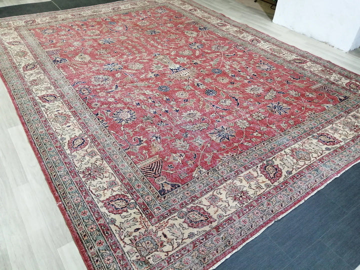 Beige Turkish Runner Rug 9' 11" x 13' 5" Hand-Knotted | No. WR26497