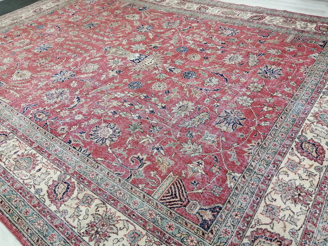Beige Turkish Runner Rug 9' 11" x 13' 5" Hand-Knotted | No. WR26497