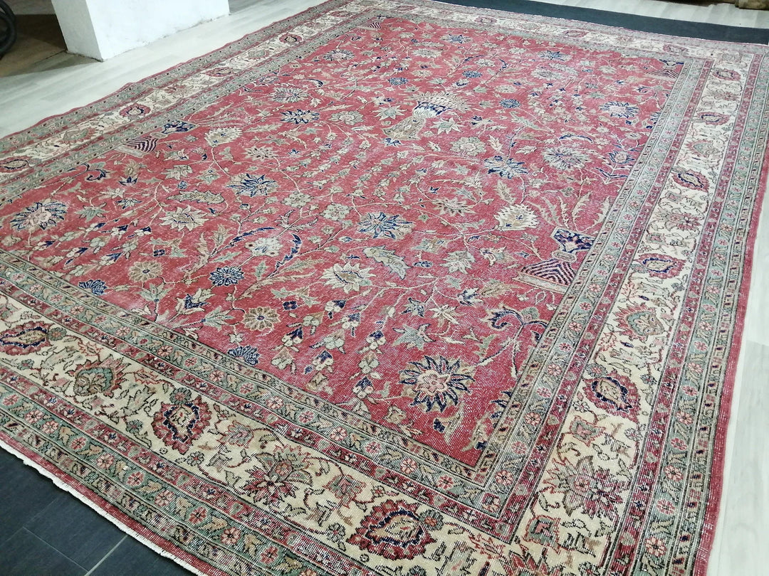 Beige Turkish Runner Rug 9' 11" x 13' 5" Hand-Knotted | No. WR26497