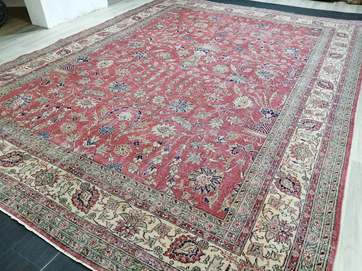 Beige Turkish Runner Rug 9' 11" x 13' 5" Hand-Knotted | No. WR26497