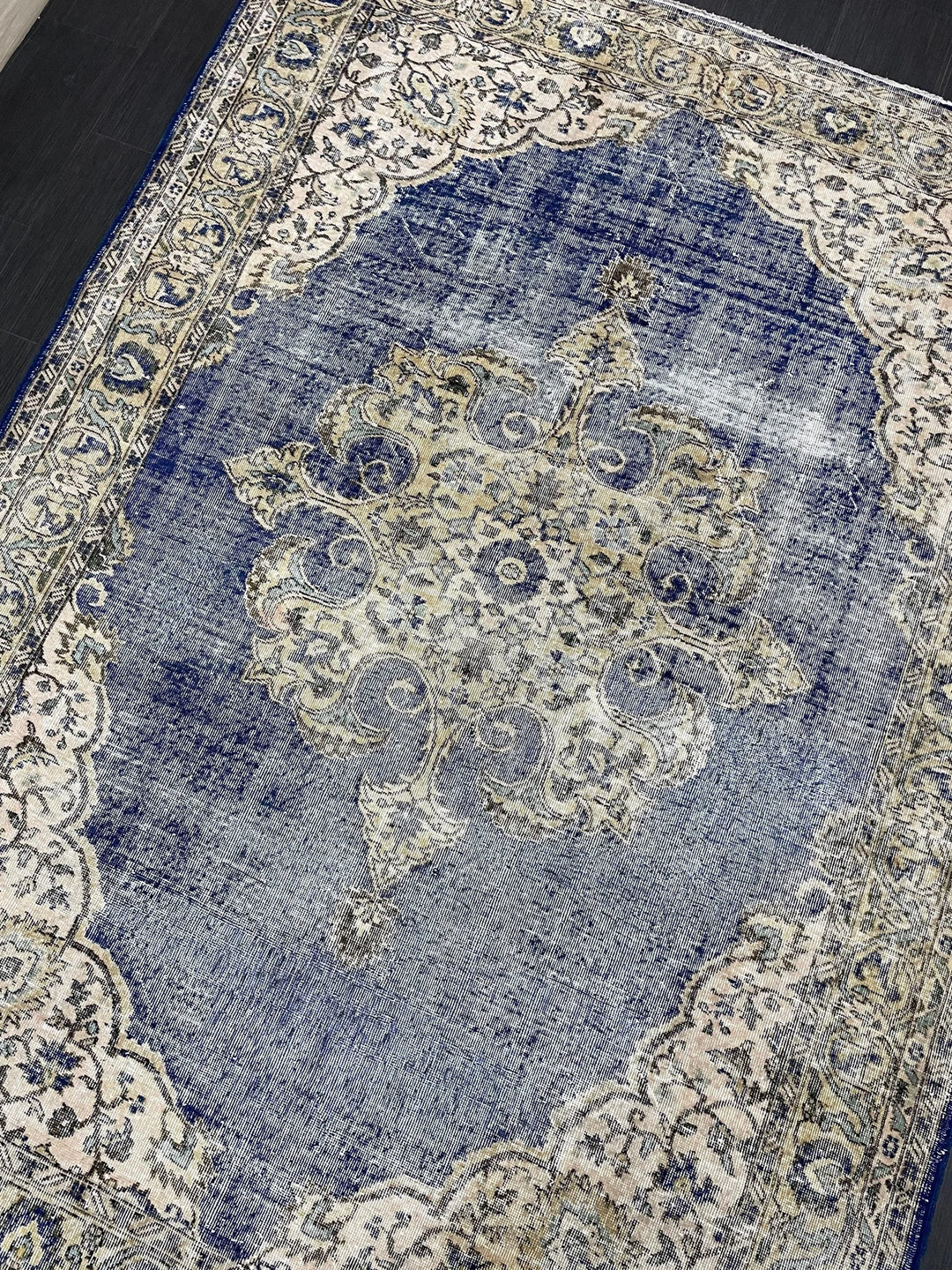 Beige Turkish Runner Rug 6' 8" x 9' 5" Hand-Knotted | No. WR26607