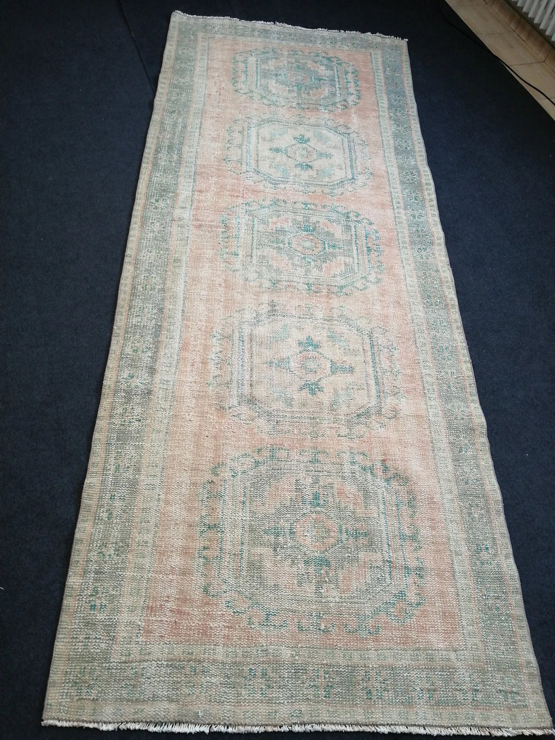 Beige Turkish Runner Rug 4' 4" x 11' 2" Hand-Knotted | No. WR26730