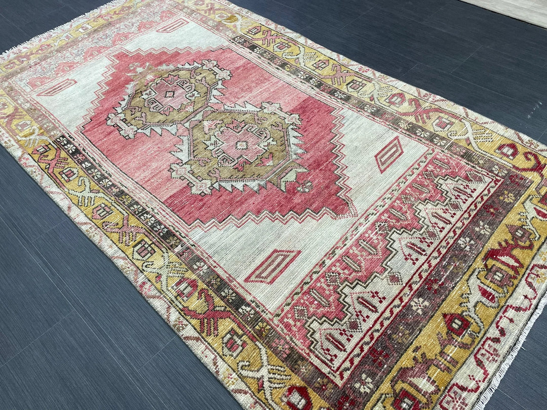 Tan Turkish Runner Rug 3' 8" x 6' 9" Hand-Knotted | No. WR27230
