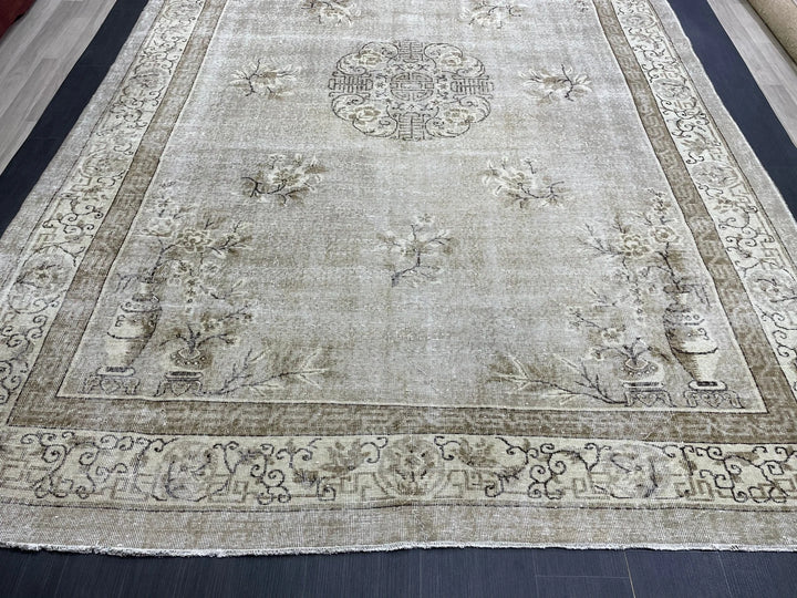 Beige Turkish Oushak Rug 8' 5" x 12' 3" Hand-Knotted | No. WR27308
