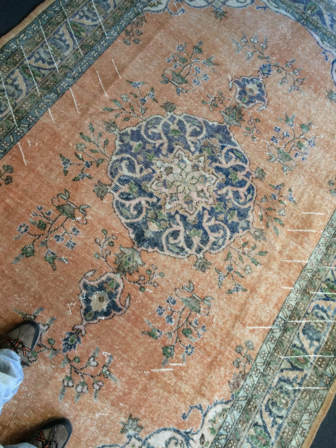Beige Turkish Runner Rug 6' 7" x 9' 8" Hand-Knotted | No. WR27710