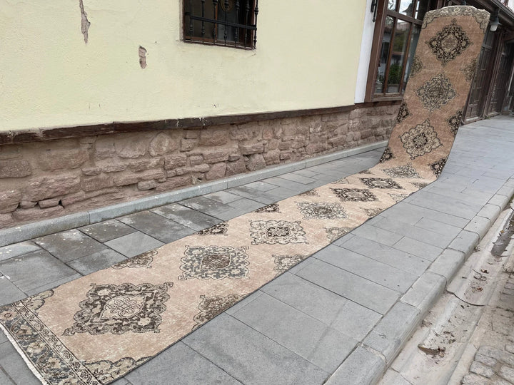 Beige Turkish Runner Rug 2' 9" x 23' 9" Hand-Knotted | No. WR27722
