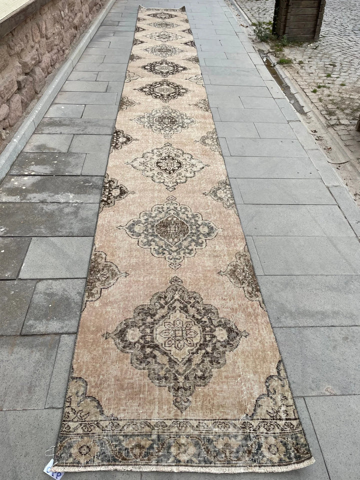 Beige Turkish Runner Rug 2' 9" x 23' 9" Hand-Knotted | No. WR27722