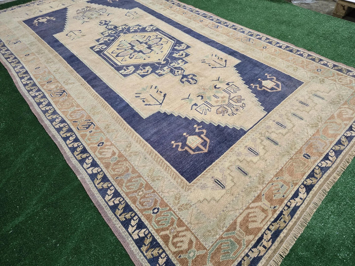 Blue Turkish Runner Rug 5' 7" x 10' 1" Hand-Knotted | No. WR27891