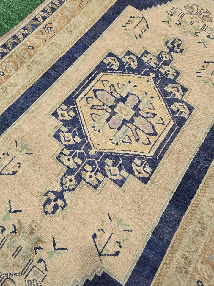 Blue Turkish Runner Rug 5' 7" x 10' 1" Hand-Knotted | No. WR27891