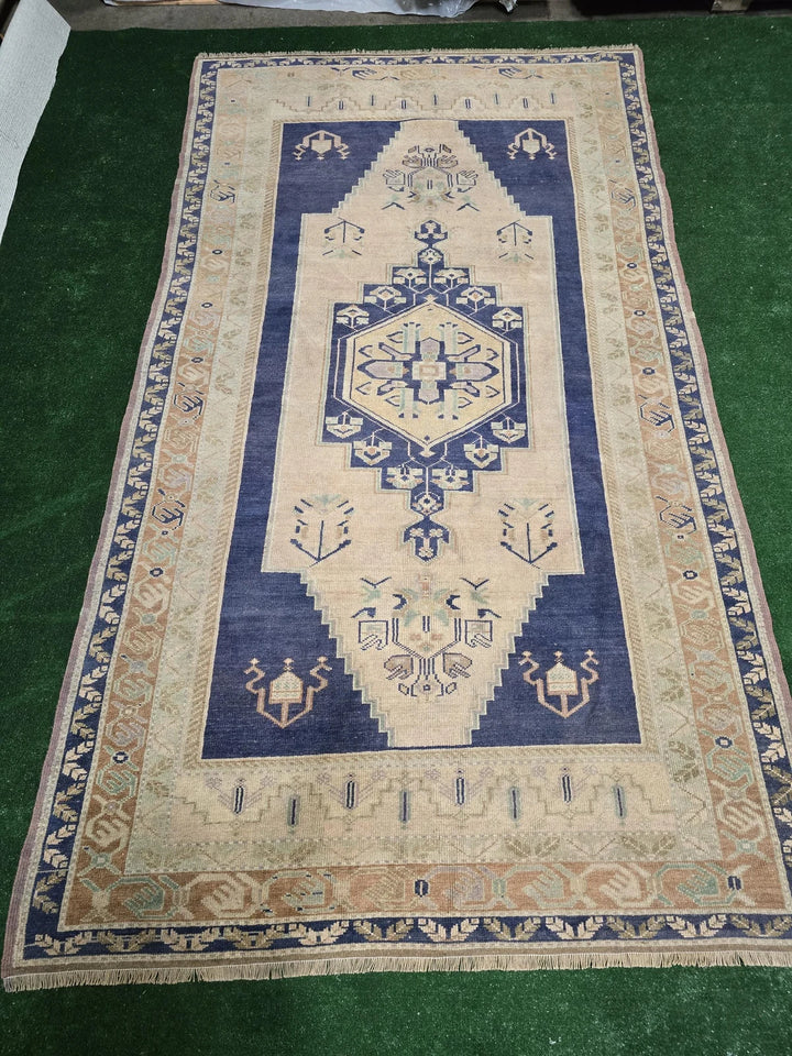Blue Turkish Runner Rug 5' 7" x 10' 1" Hand-Knotted | No. WR27891