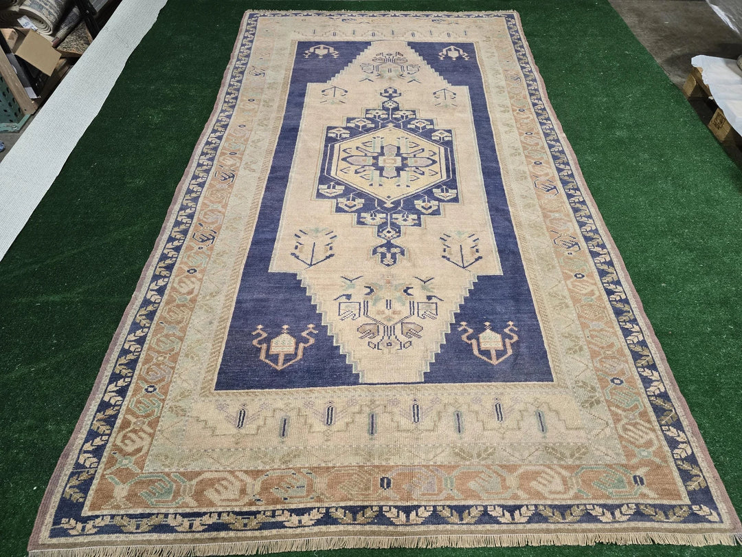 Blue Turkish Runner Rug 5' 7" x 10' 1" Hand-Knotted | No. WR27891