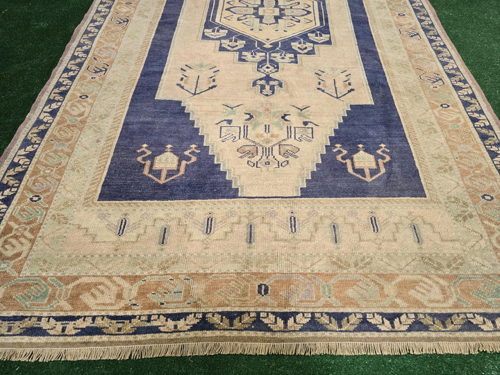 Blue Turkish Runner Rug 5' 7" x 10' 1" Hand-Knotted | No. WR27891