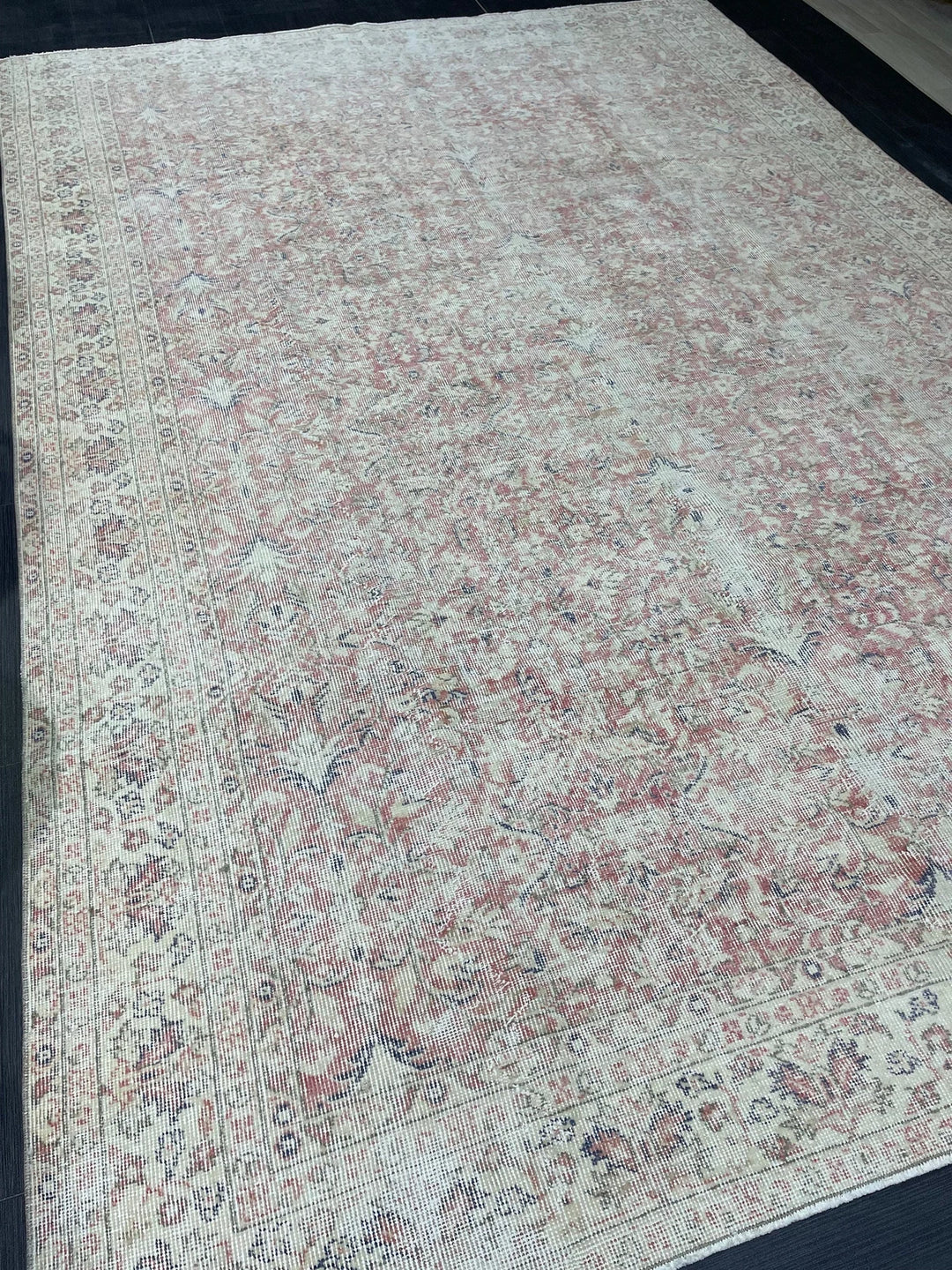 Beige Turkish Oushak Rug 6' 8" x 9' 10" Hand-Knotted | No. WR28391