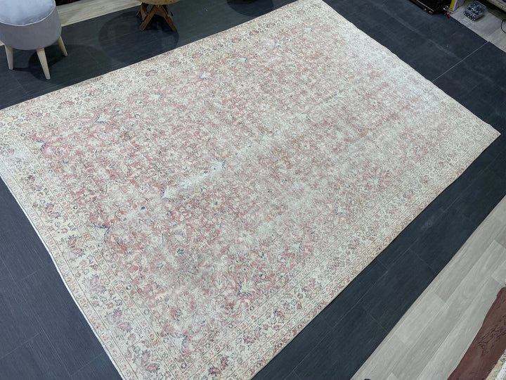 Beige Turkish Oushak Rug 6' 8" x 9' 10" Hand-Knotted | No. WR28391