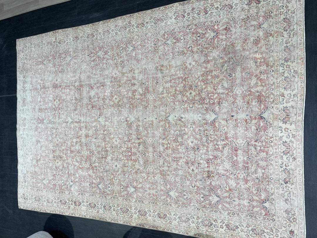 Beige Turkish Oushak Rug 6' 8" x 9' 10" Hand-Knotted | No. WR28391