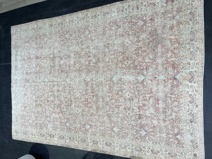 Beige Turkish Oushak Rug 6' 8" x 9' 10" Hand-Knotted | No. WR28391