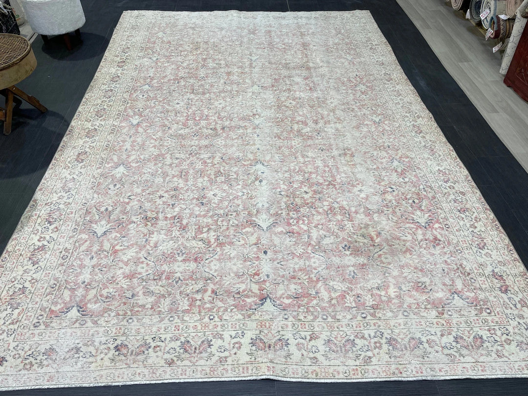 Beige Turkish Oushak Rug 6' 8" x 9' 10" Hand-Knotted | No. WR28391