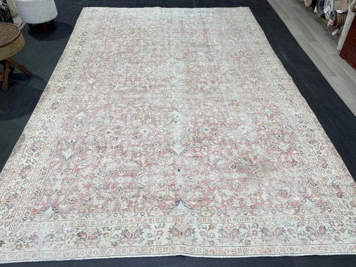 Beige Turkish Oushak Rug 6' 8" x 9' 10" Hand-Knotted | No. WR28391
