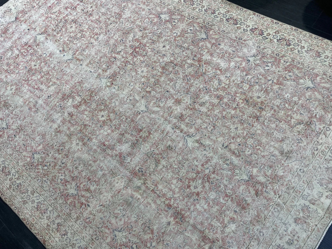 Beige Turkish Oushak Rug 6' 8" x 9' 10" Hand-Knotted | No. WR28391