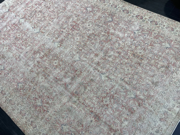 Beige Turkish Oushak Rug 6' 8" x 9' 10" Hand-Knotted | No. WR28391