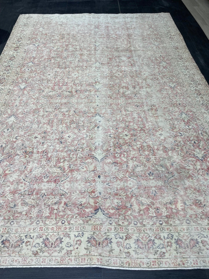 Beige Turkish Oushak Rug 6' 8" x 9' 10" Hand-Knotted | No. WR28391