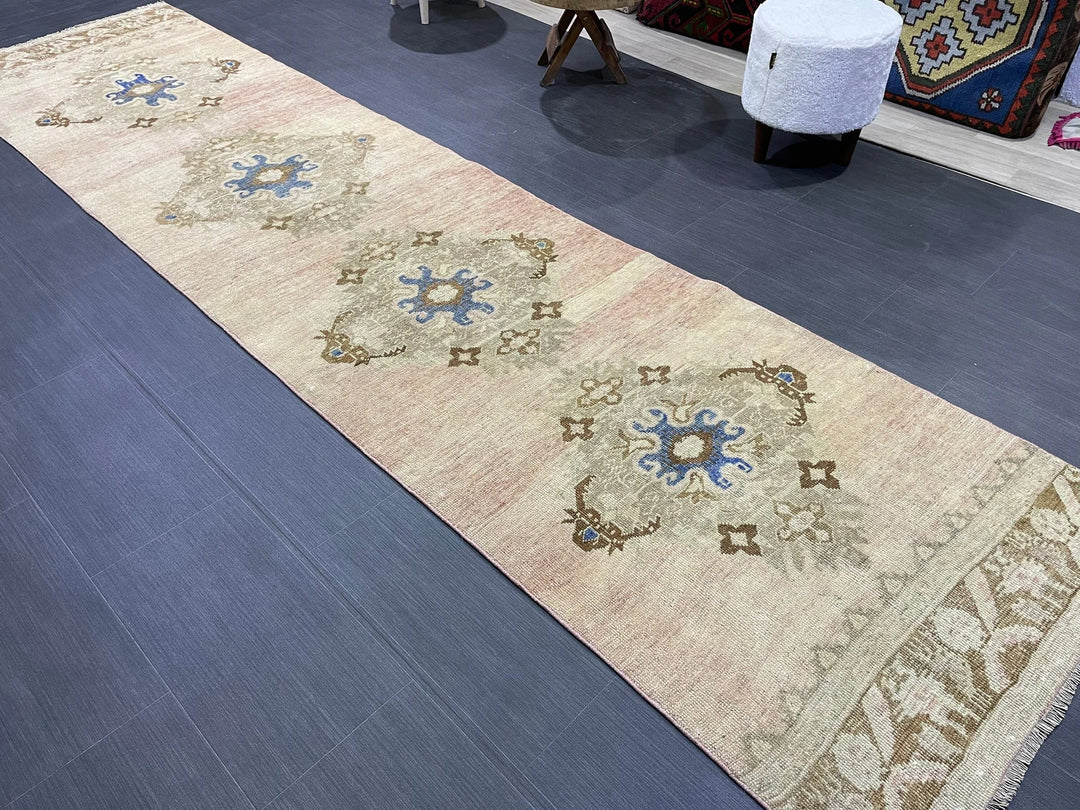Beige Turkish Runner Rug 2' 10" x 11' 5" Hand-Knotted | No. WR28980
