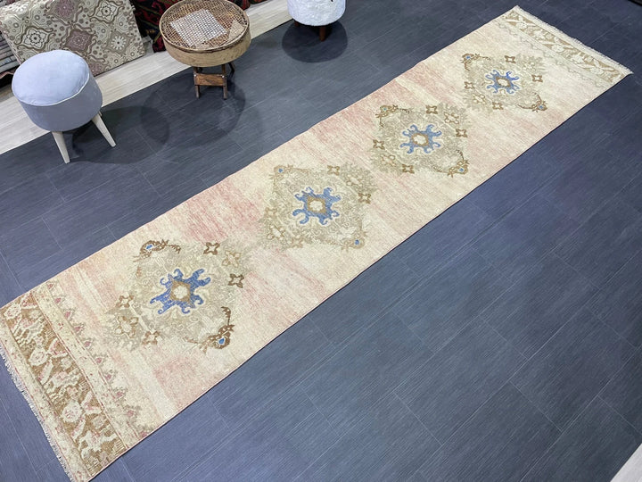 Beige Turkish Runner Rug 2' 10" x 11' 5" Hand-Knotted | No. WR28980