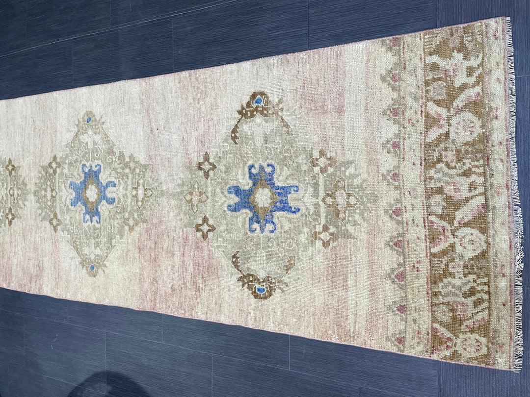 Beige Turkish Runner Rug 2' 10" x 11' 5" Hand-Knotted | No. WR28980