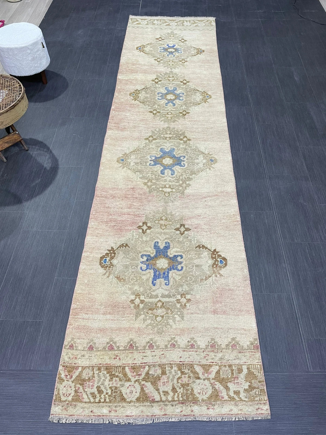 Beige Turkish Runner Rug 2' 10" x 11' 5" Hand-Knotted | No. WR28980