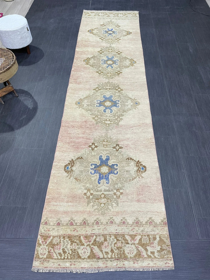Beige Turkish Runner Rug 2' 10" x 11' 5" Hand-Knotted | No. WR28980