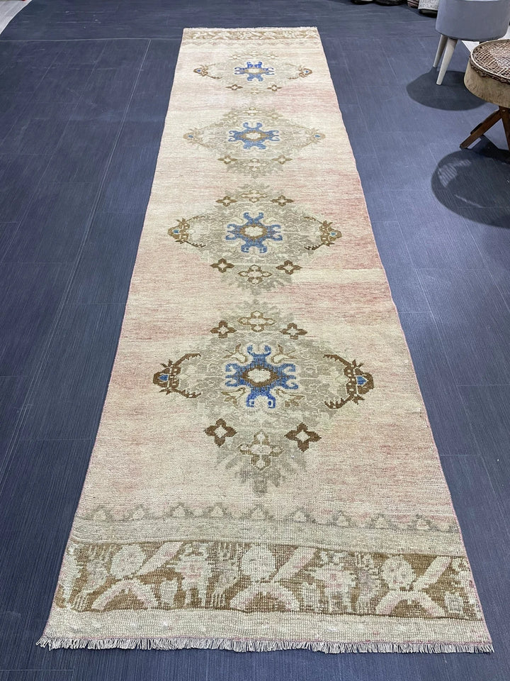 Beige Turkish Runner Rug 2' 10" x 11' 5" Hand-Knotted | No. WR28980