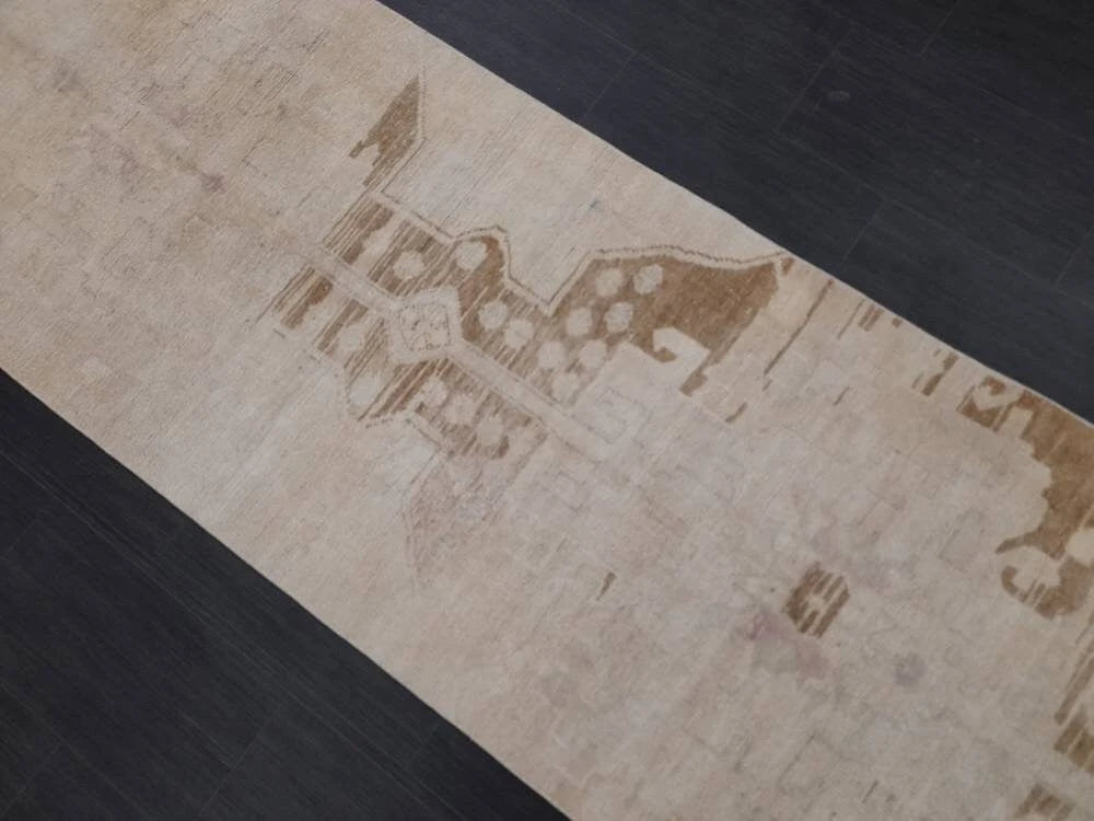 Beige Turkish Runner Rug 2' 11" x 11' 9" Hand-Knotted | No. WR29492